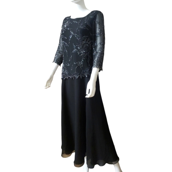 NWT J Kara Beautiful Embroidered Chiffon With Beads Evening,Party Long Dress 8P - Picture 4 of 17